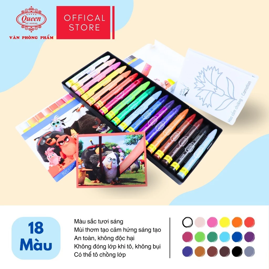 Bút sáp màu Queen 18 màu - WCR-018