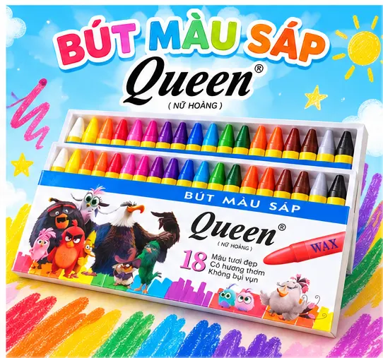 Bút sáp màu Queen 18 màu - WCR-018