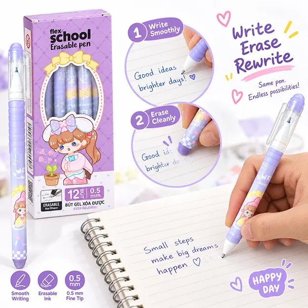 Bút Gel Xóa Được Flex School 0.5mm – Mực Xanh – FLEX-GELE002